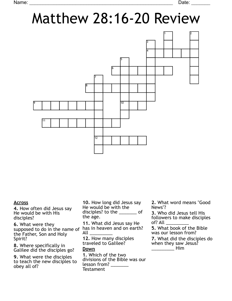 Matthew 28:16-20 Review Crossword