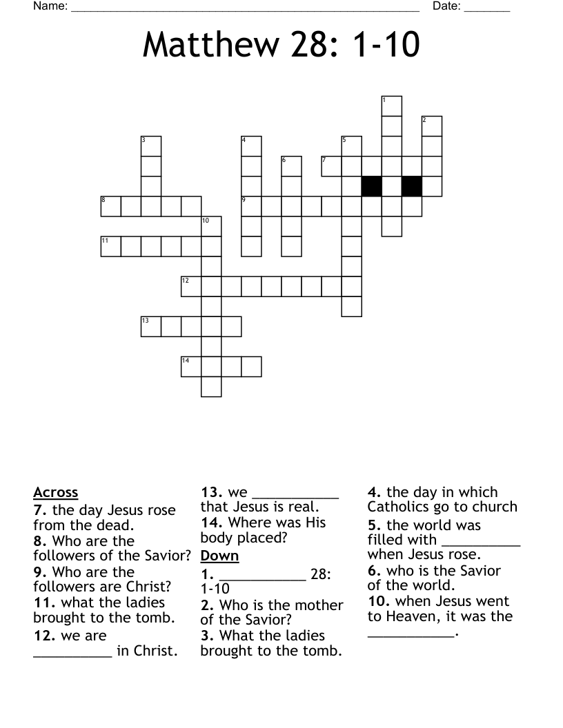 Matthew 28: 1-10  Crossword
