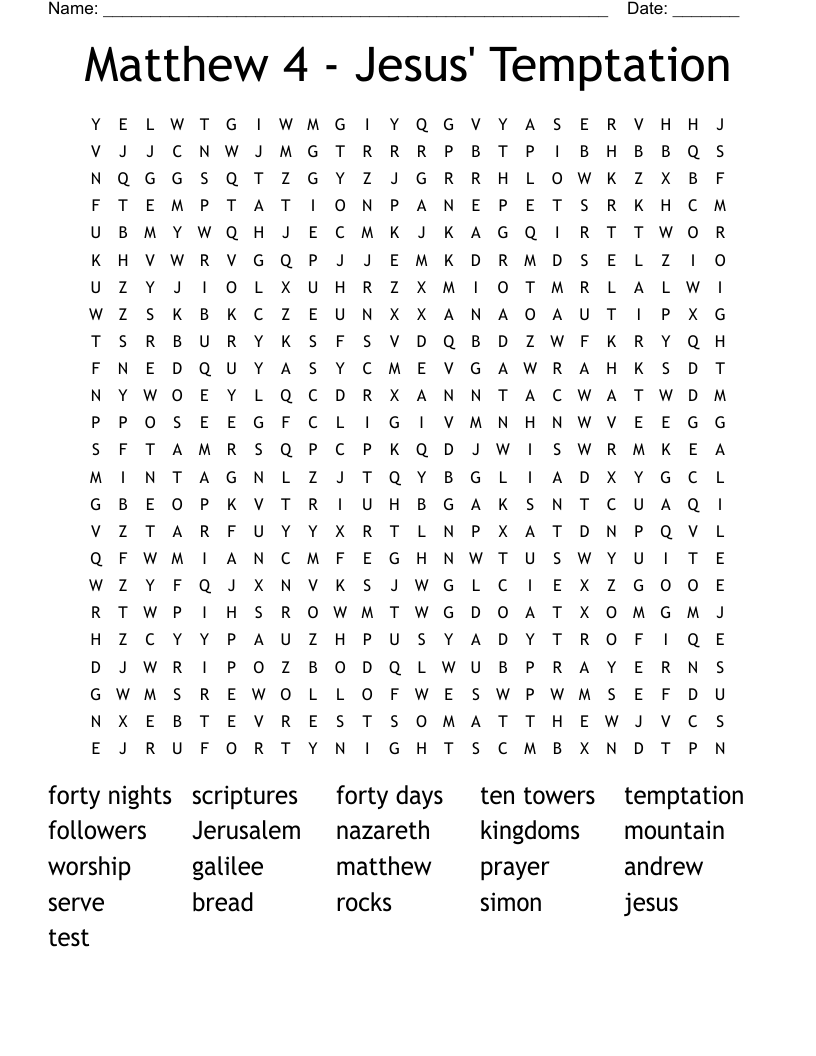 Matthew 4 - Jesus' Temptation Word Search