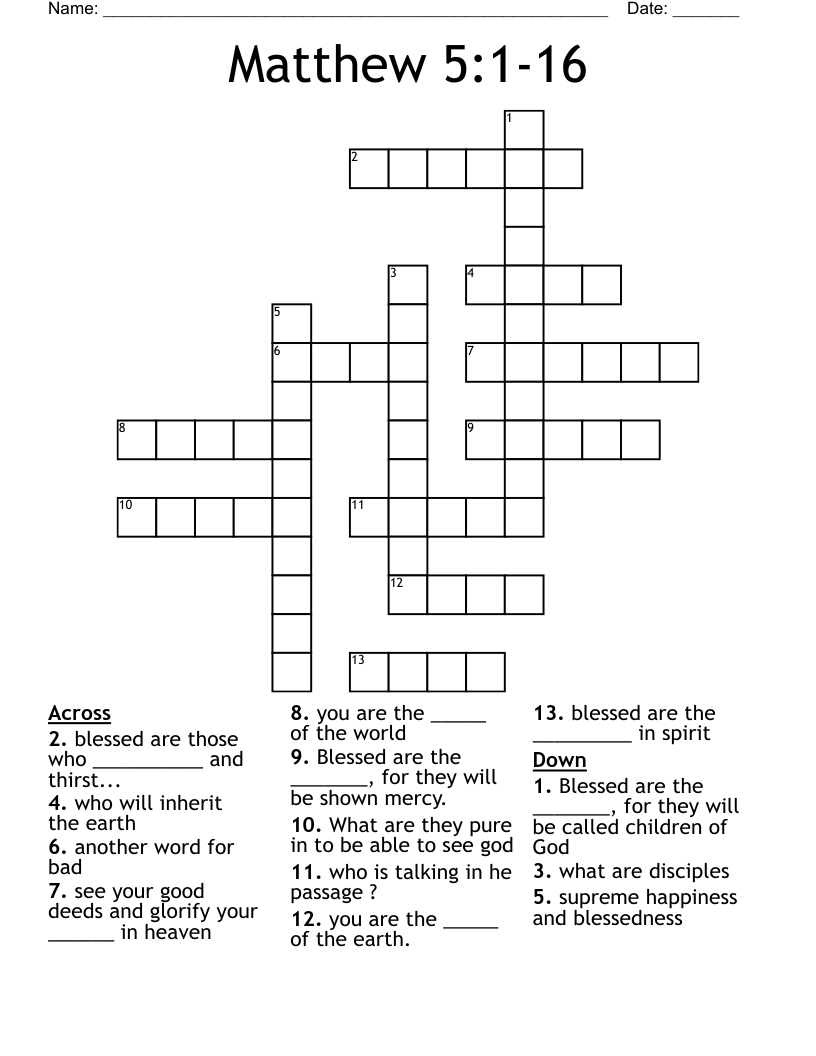 Matthew 5:1-16  Crossword
