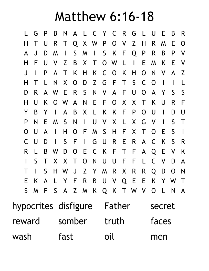 Matthew 6:16-18 Word Search