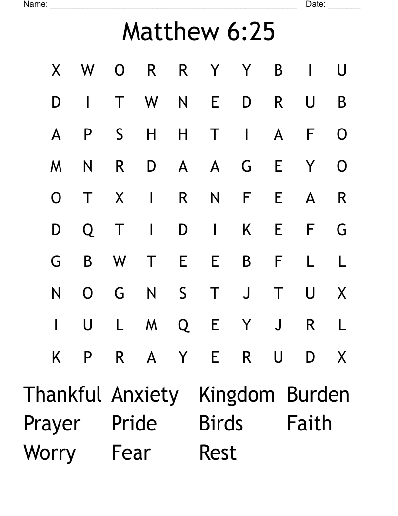 Matthew 6:25 Word Search