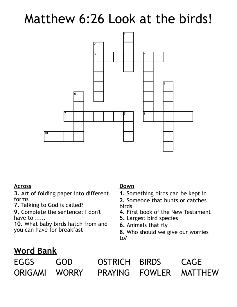 Matthew 6:26 Look at the birds! Crossword
