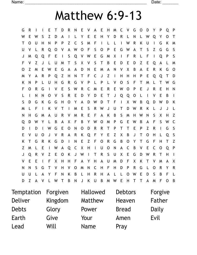Matthew 6:9-13 Word Search