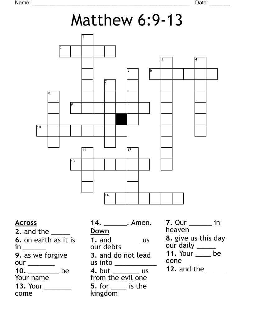 Matthew 6:9-13 Crossword