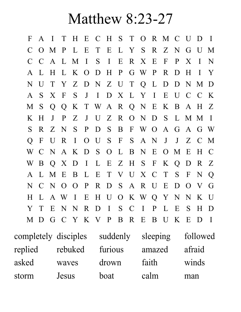 Matthew 8:23-27 Word Search