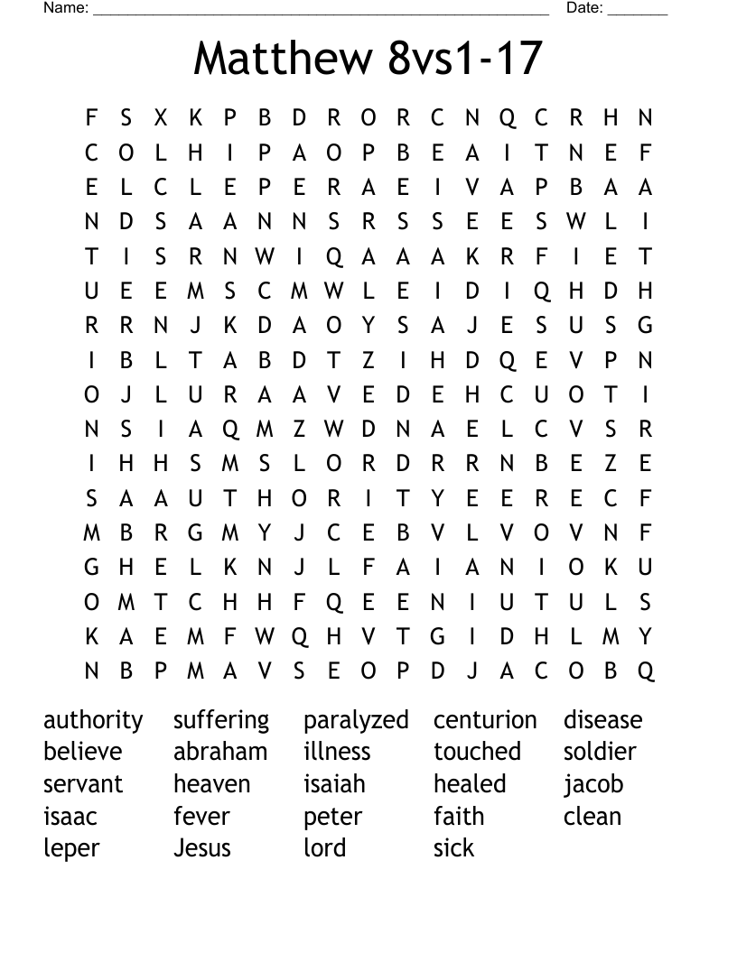 Matthew 8vs1-17 Word Search
