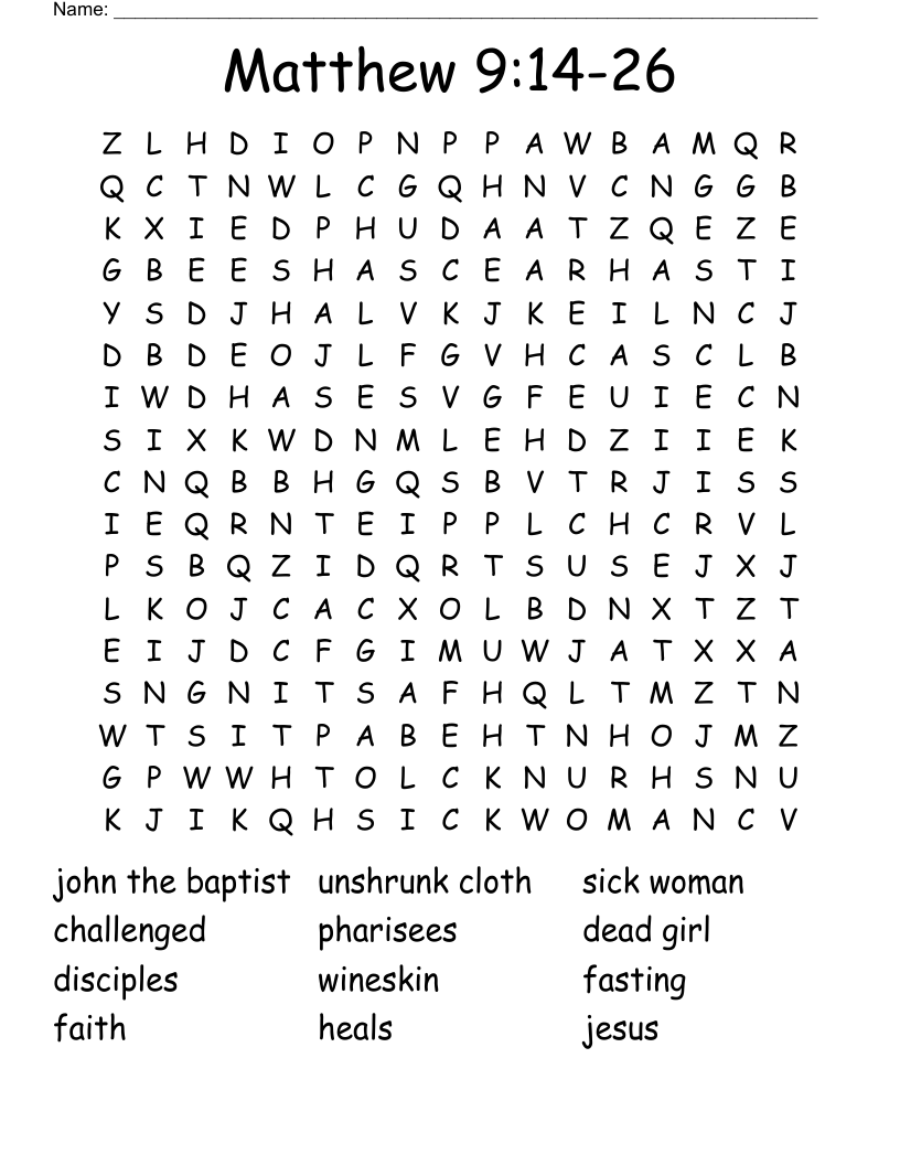 Matthew 9:14-26 Word Search