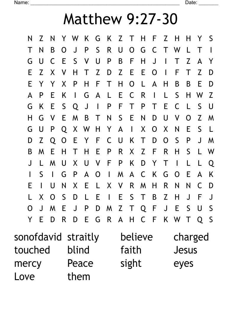 Matthew 9:27-30 Word Search