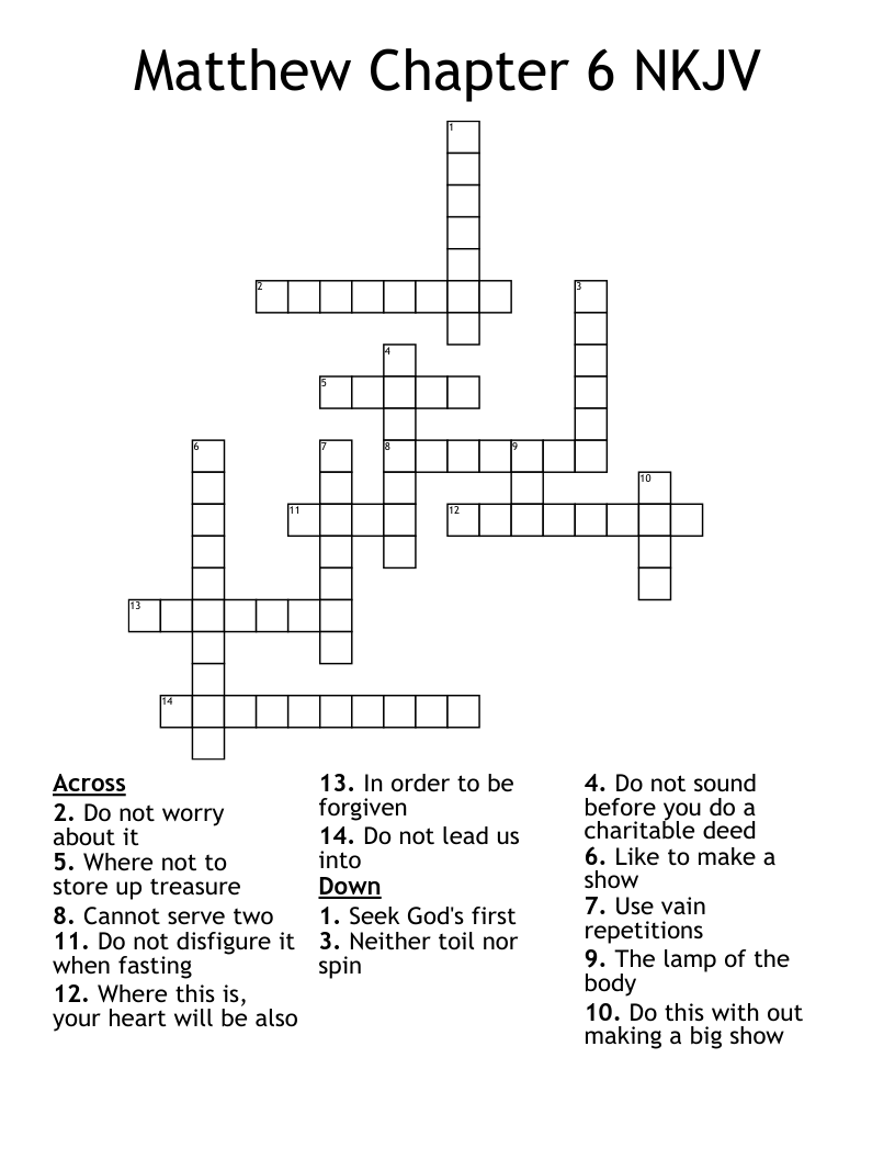 Matthew Chapter 6   NKJV Crossword