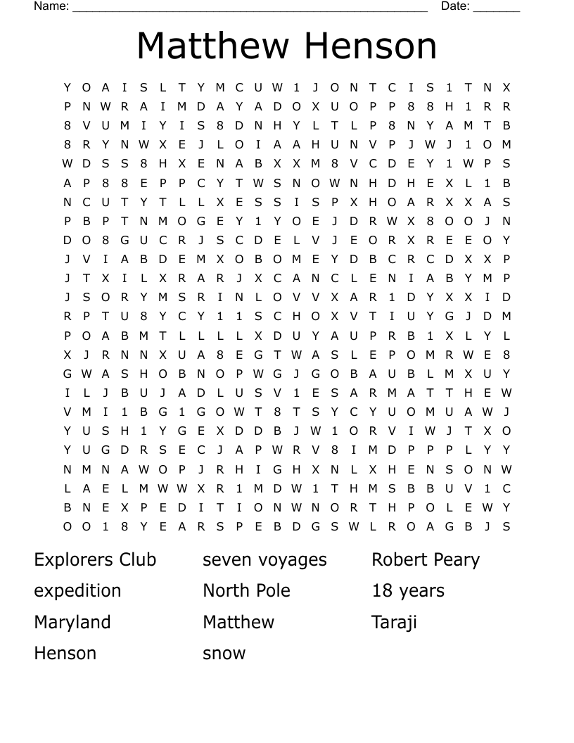 Matthew Henson Word Search