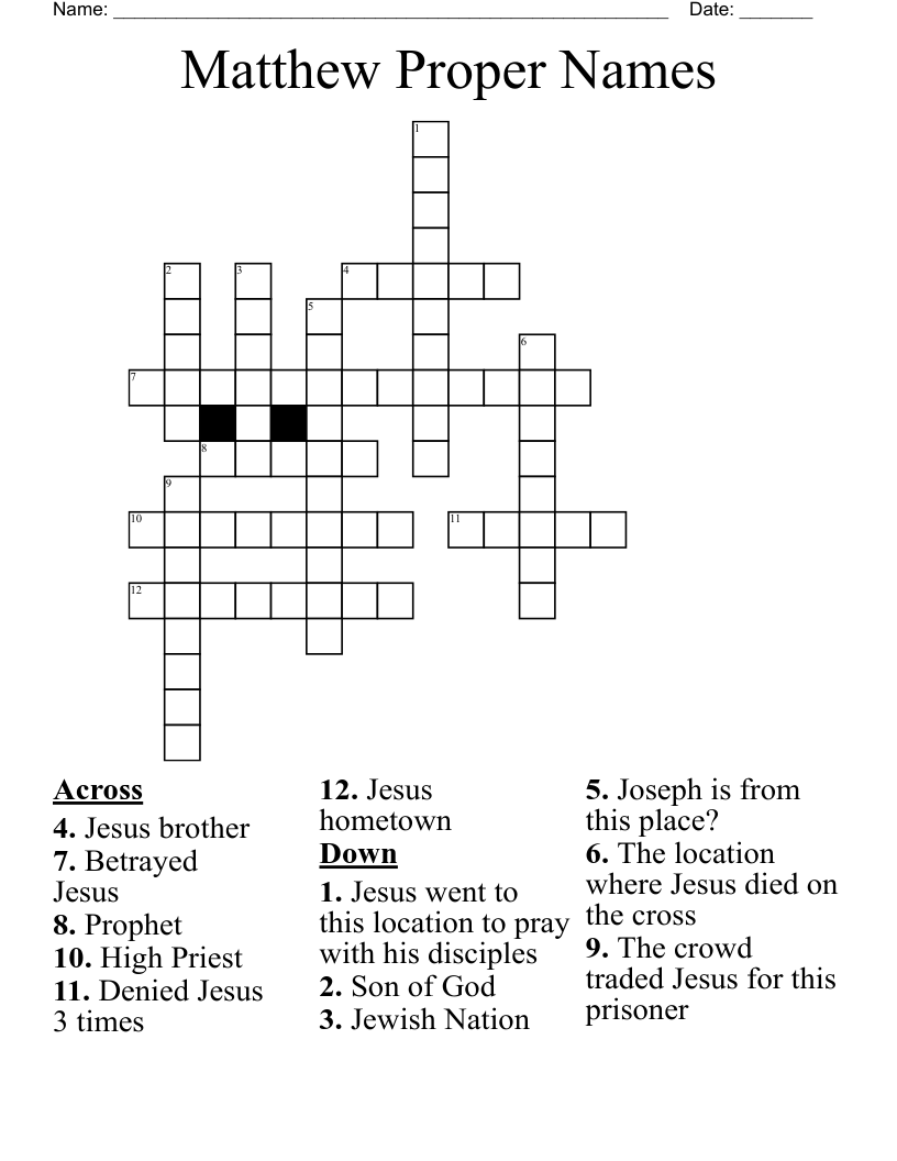 Matthew Proper Names Crossword