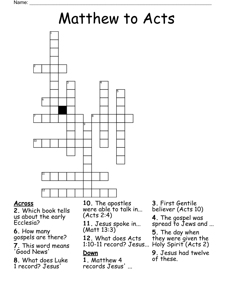 Matthew to Acts Crossword