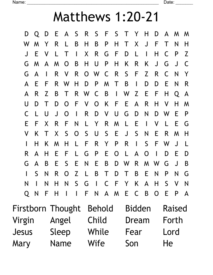 Matthews 1:20-21 Word Search