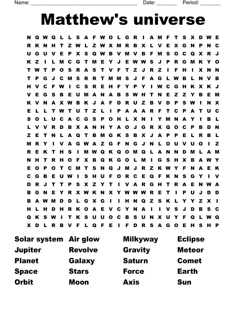 Matthew's universe Word Search