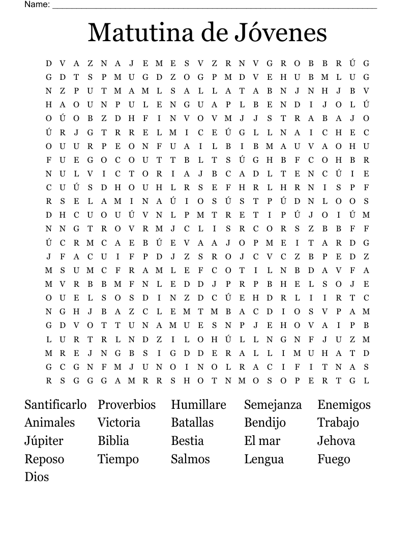 Matutina de Jóvenes  Word Search