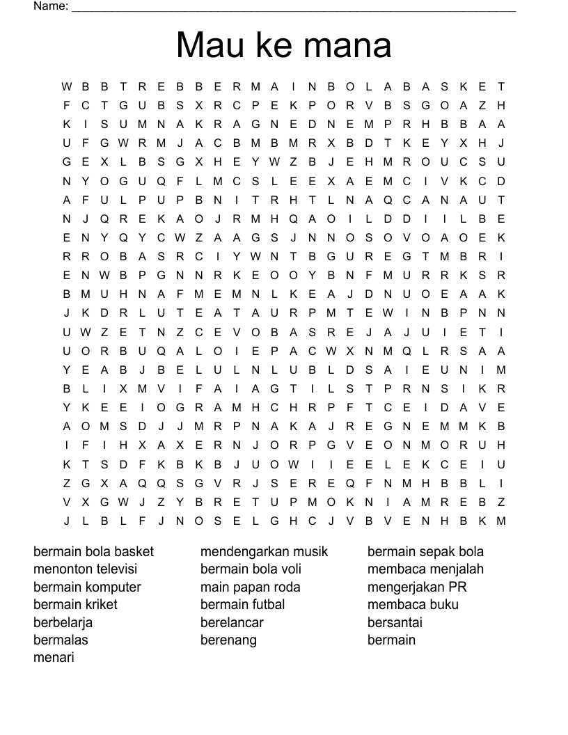 Mau ke mana Word Search
