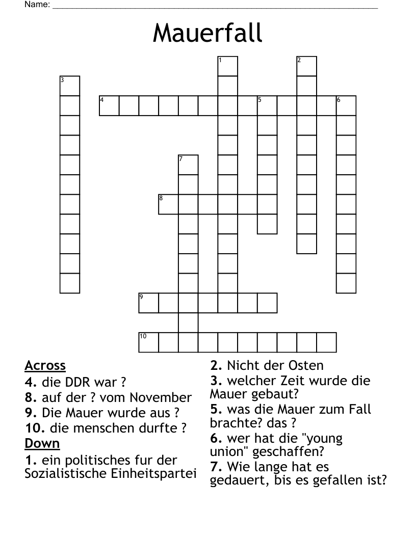 Mauerfall Crossword