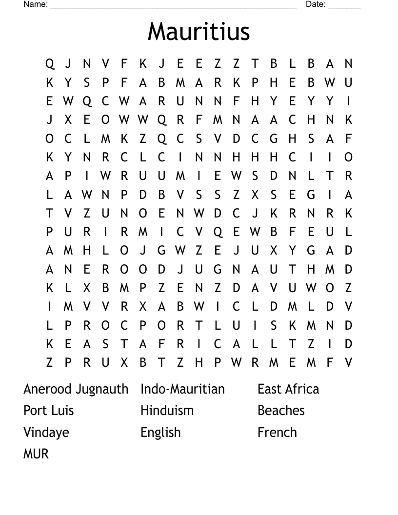 Mauritius Word Search