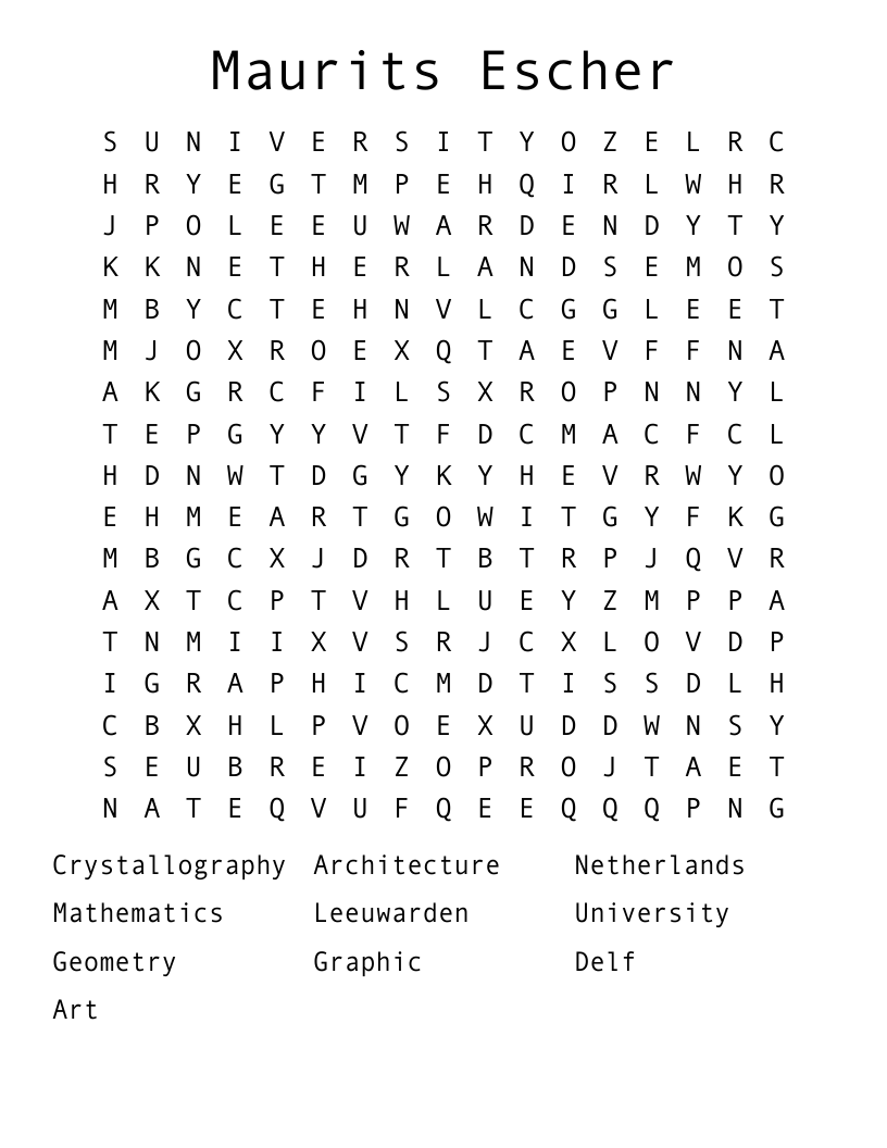 Maurits Escher Word Search