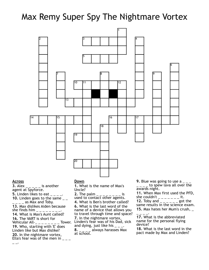 Max Remy Super Spy The Nightmare Vortex Crossword