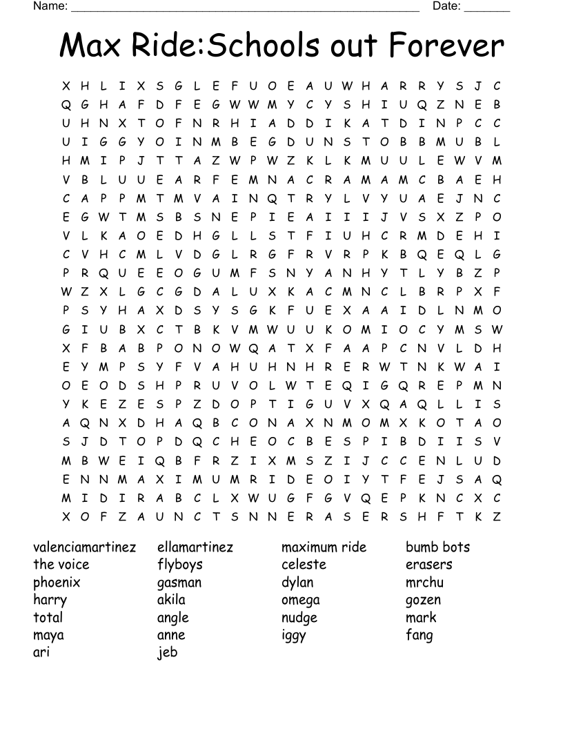 Max Ride:Schools out Forever Word Search