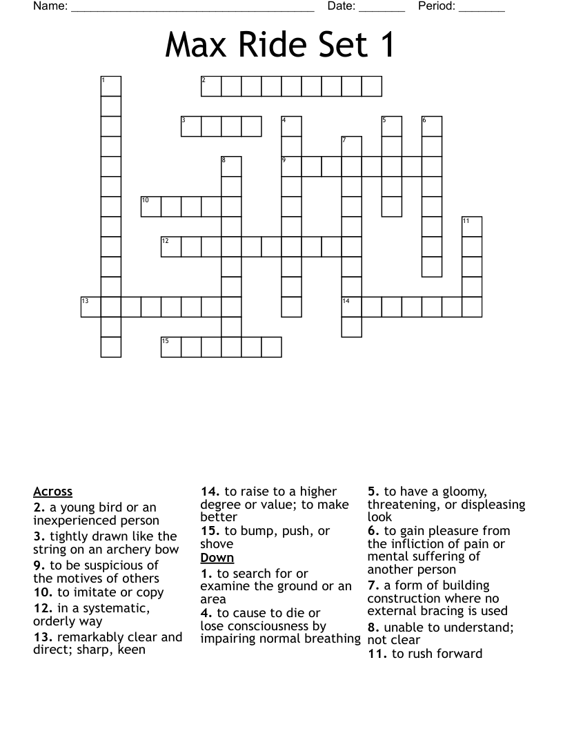 Max Ride Set 1 Crossword