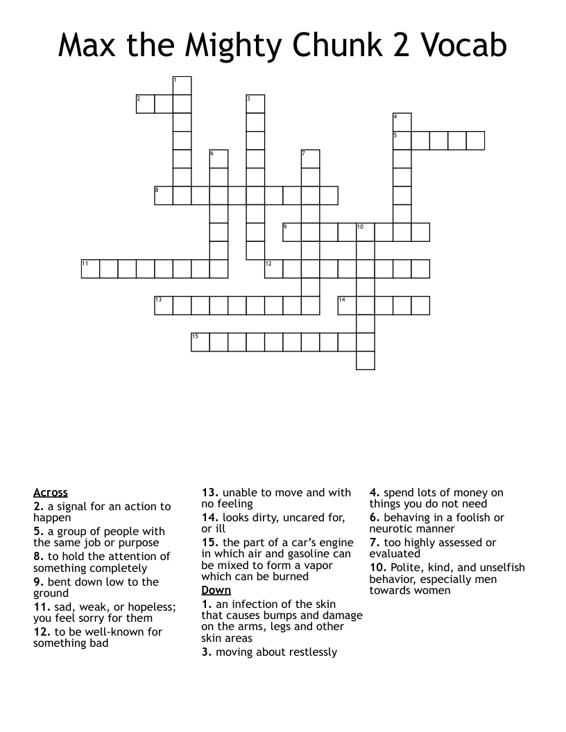 Max the Mighty Chunk 2 Vocab Crossword