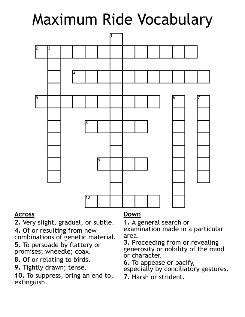 Maximum Ride Vocabulary Crossword