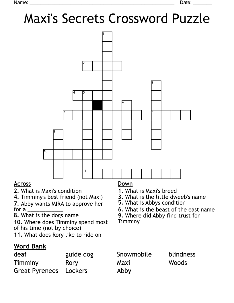 Maxi's Secrets Crossword Puzzle