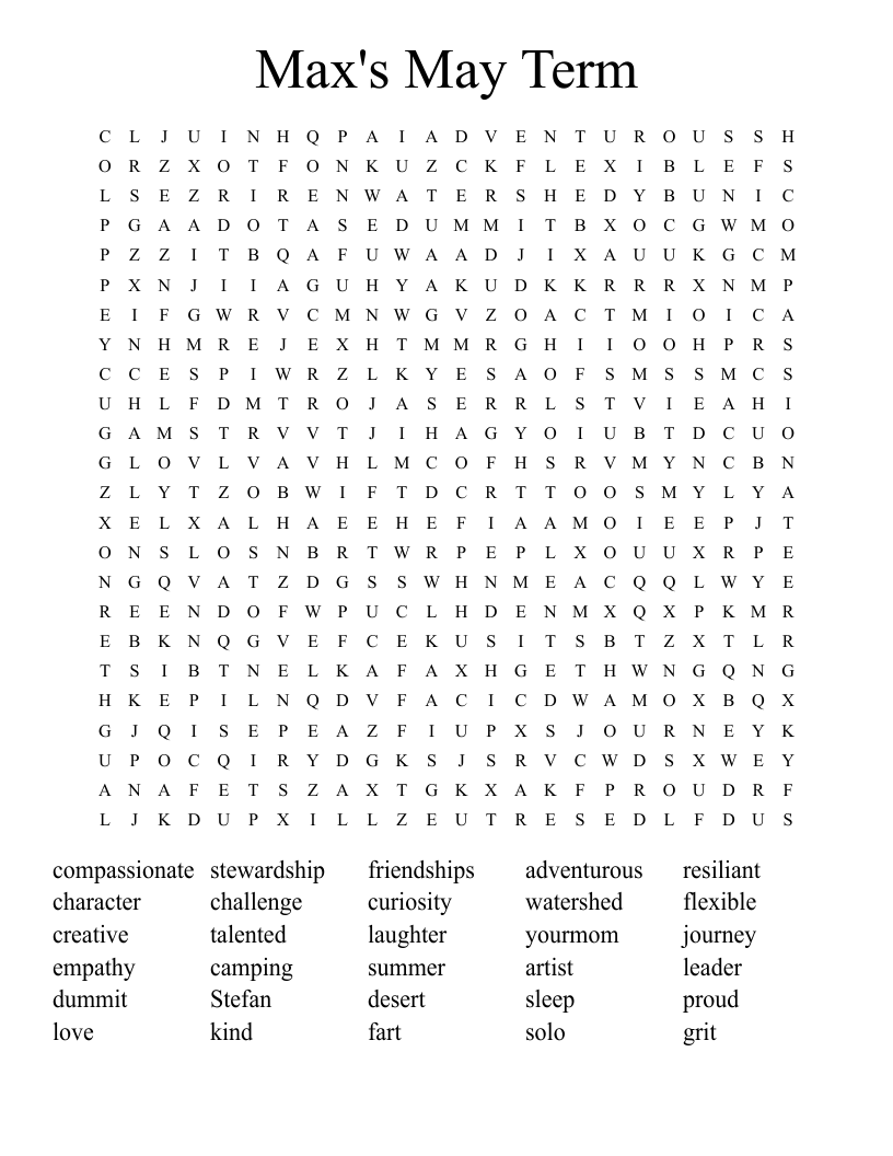 Max's May Term Word Search