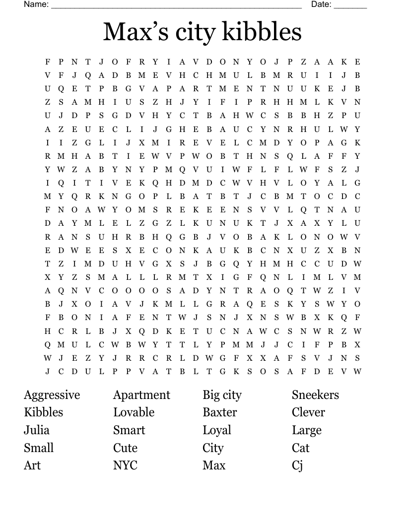 Max’s city kibbles Word Search