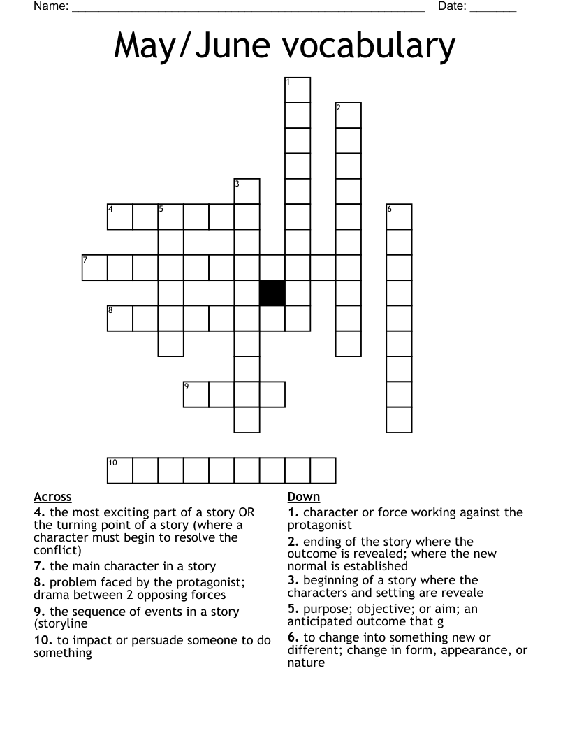 May/June vocabulary  Crossword