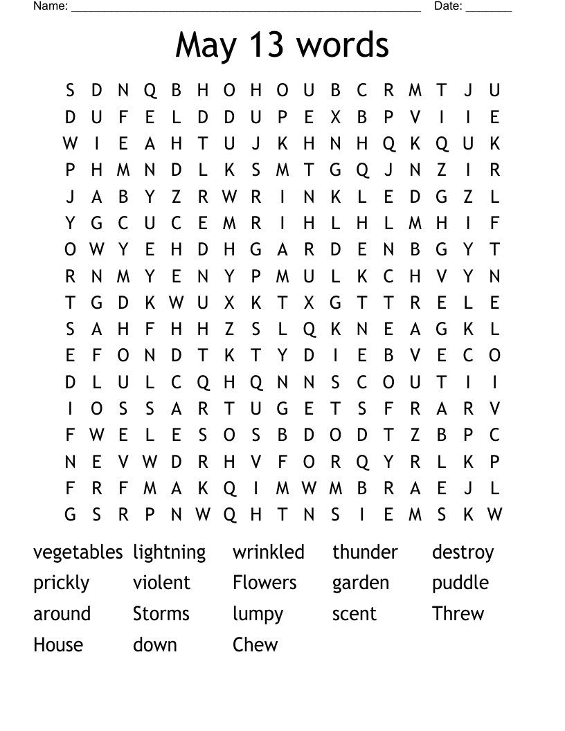 May 13 words Word Search