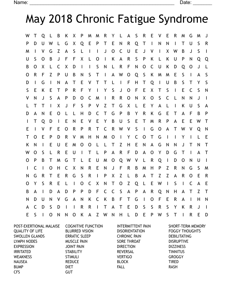 May 2018  Chronic Fatigue Syndrome Word Search