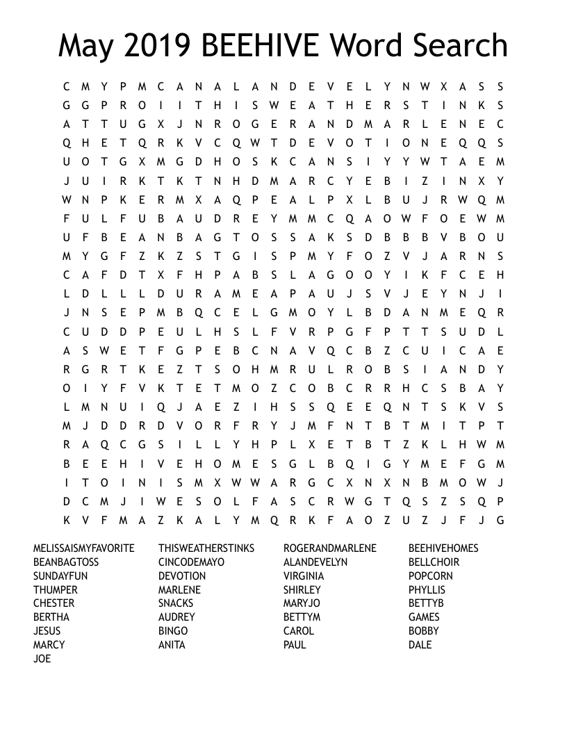 May 2019 BEEHIVE Word Search