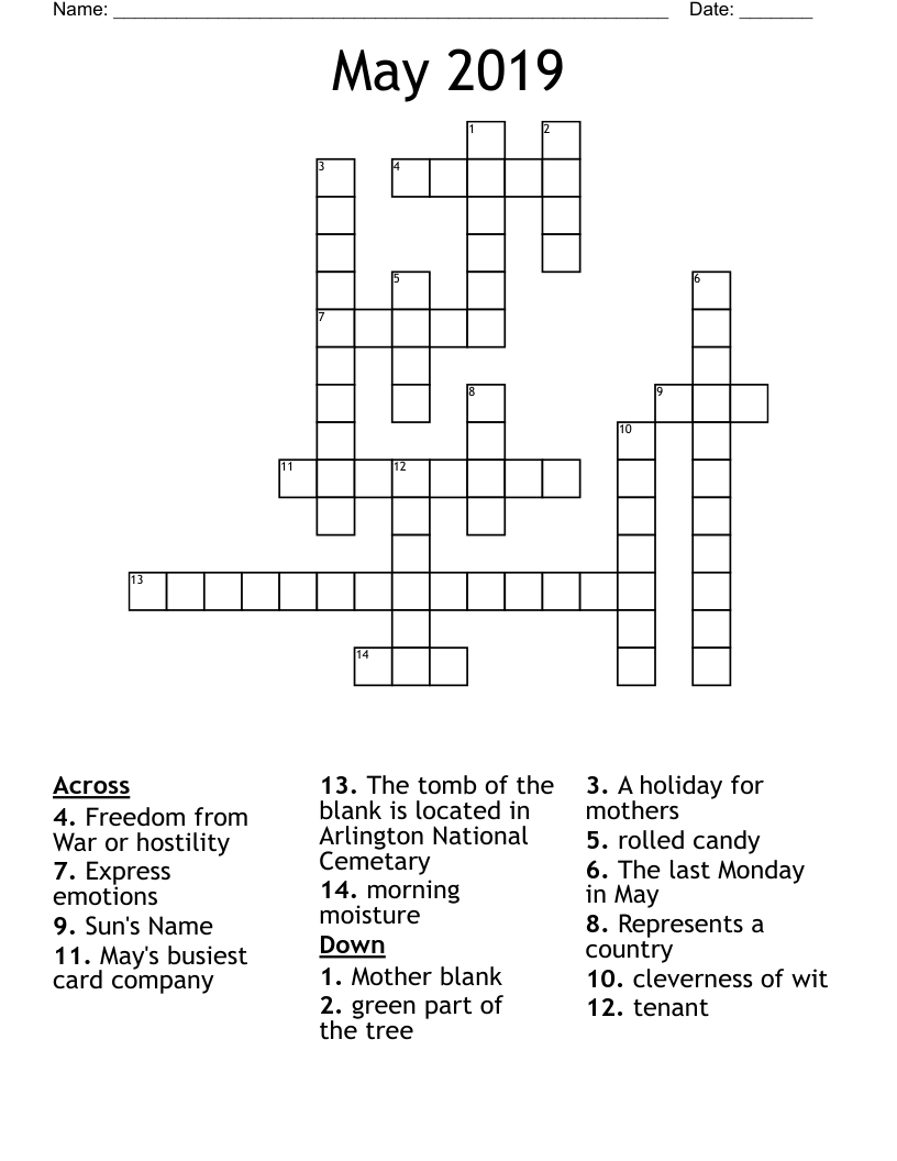 May 2019  Crossword