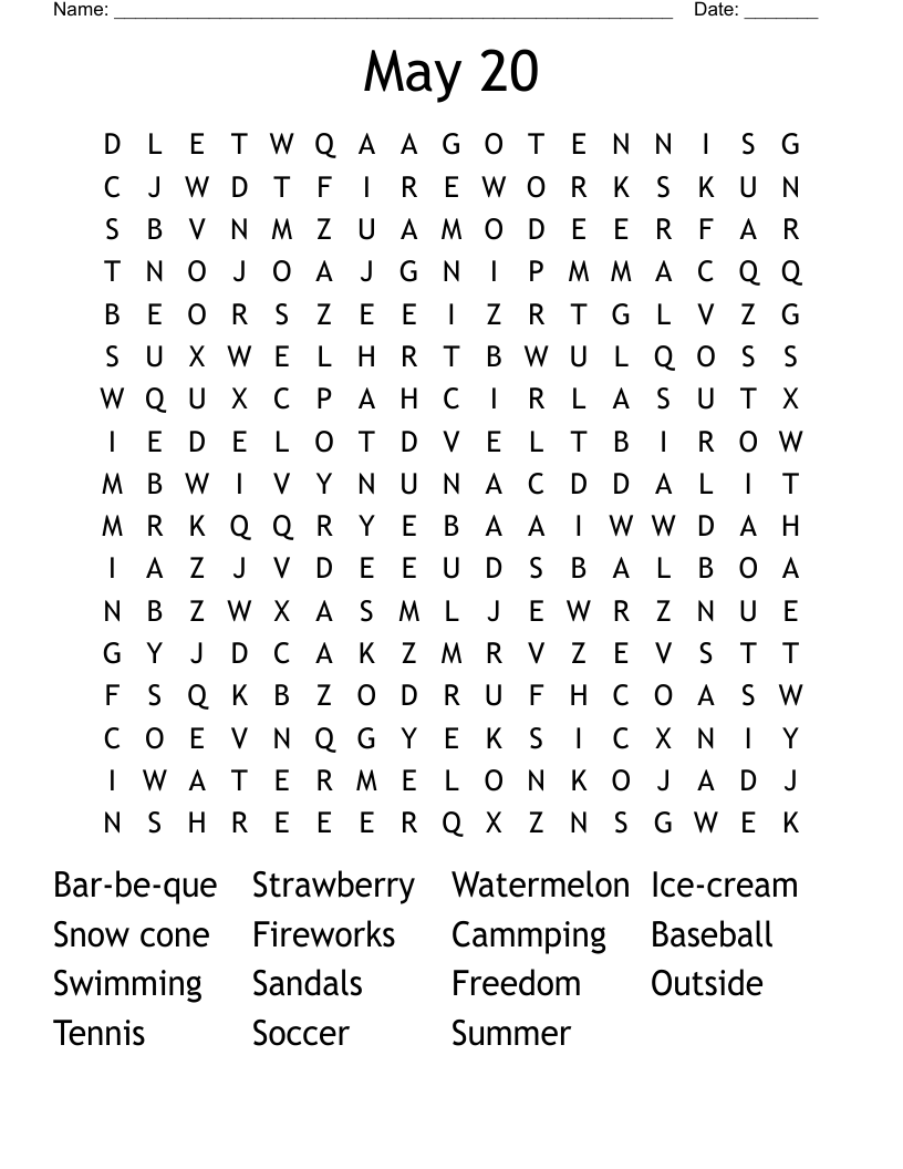 May 20 Word Search