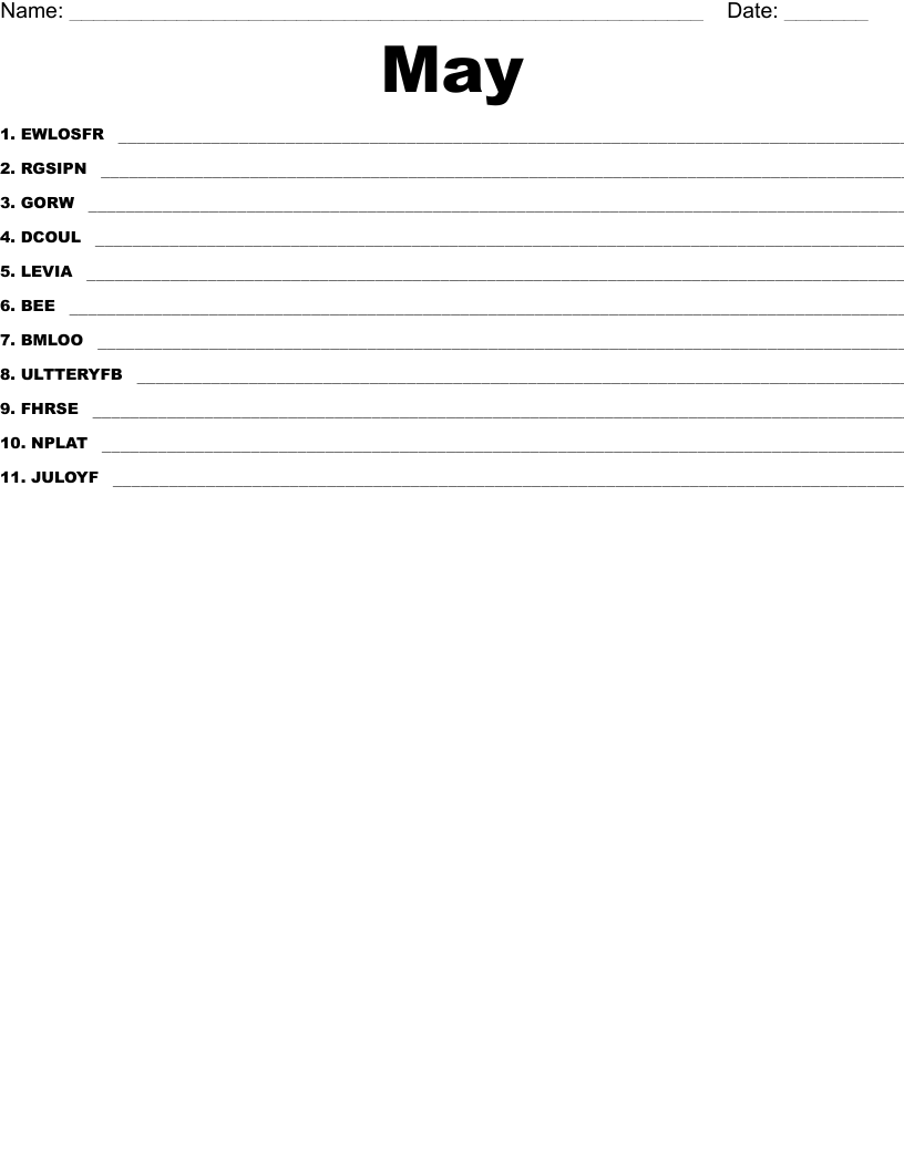 May Word Scramble