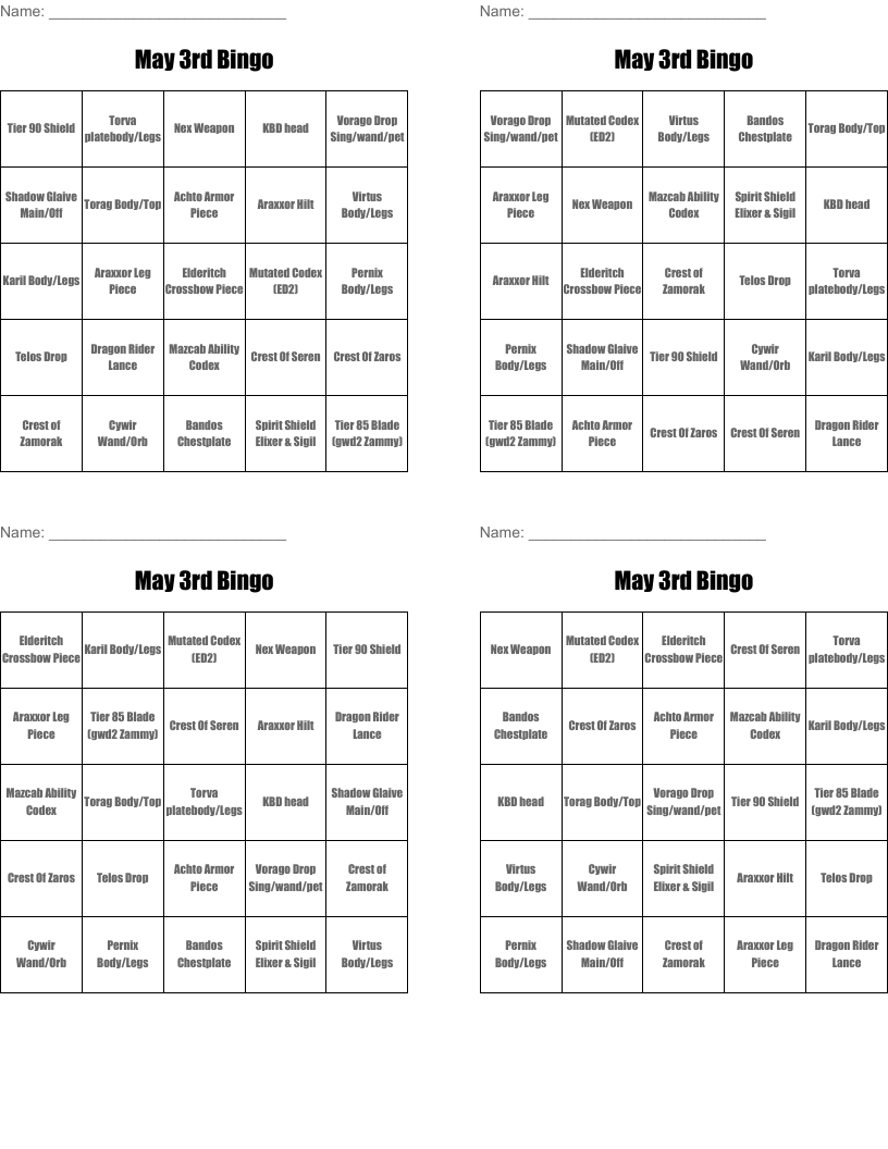 May 3rd Bingo