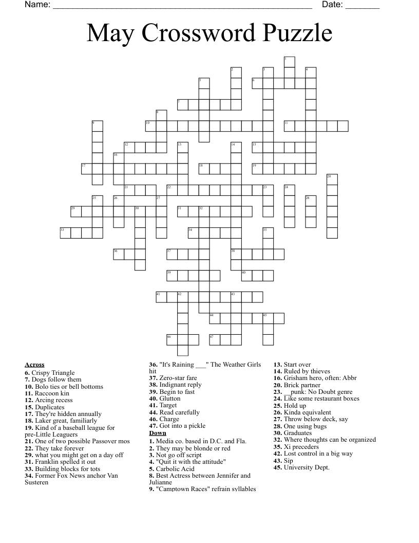 May Crossword Puzzle