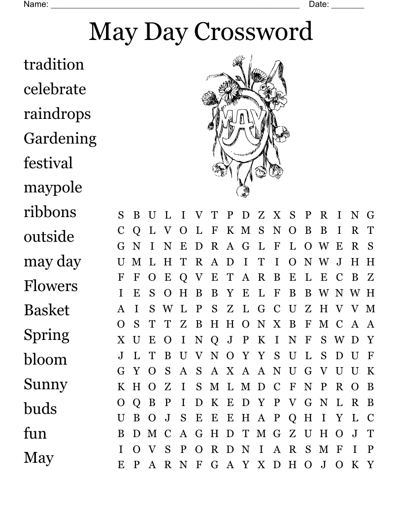 May Day Crossword Word Search