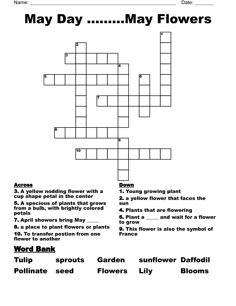 May Day .........May Flowers Crossword