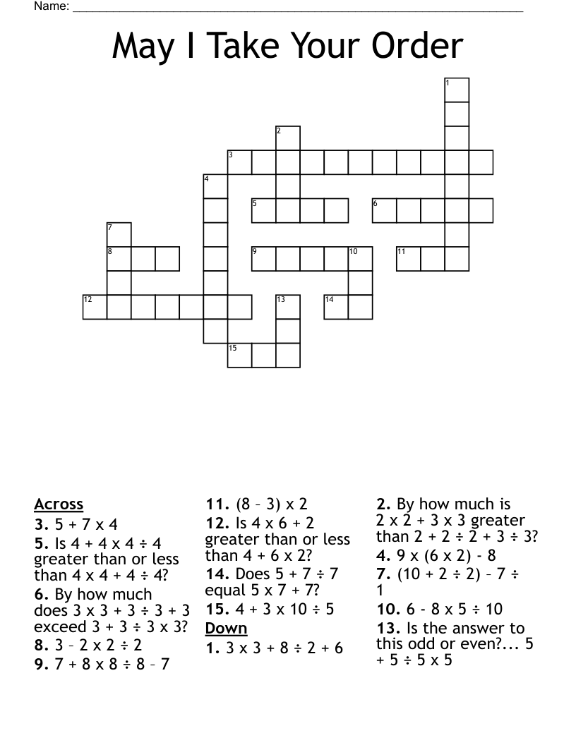 May I Take Your Order Crossword