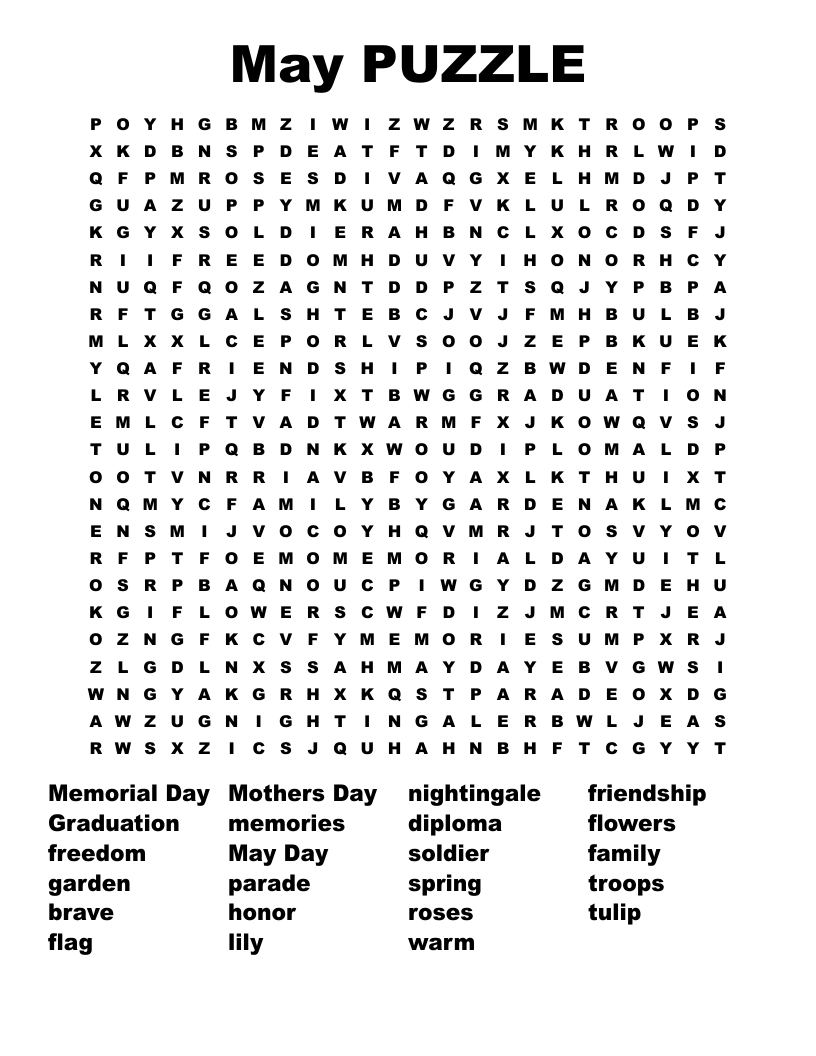 May PUZZLE Word Search