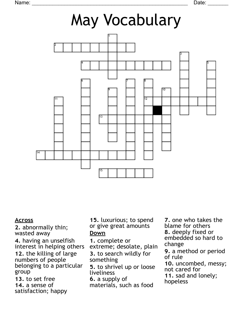 May Vocabulary Crossword