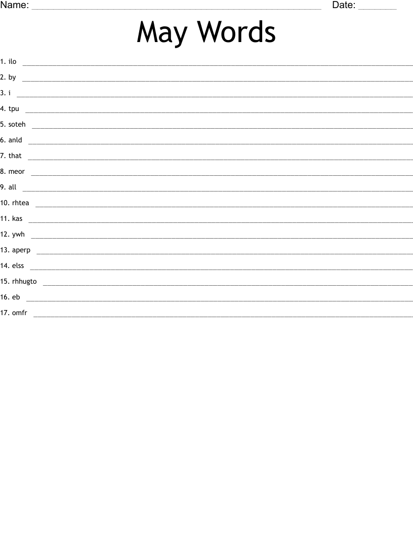 May Words Word Scramble