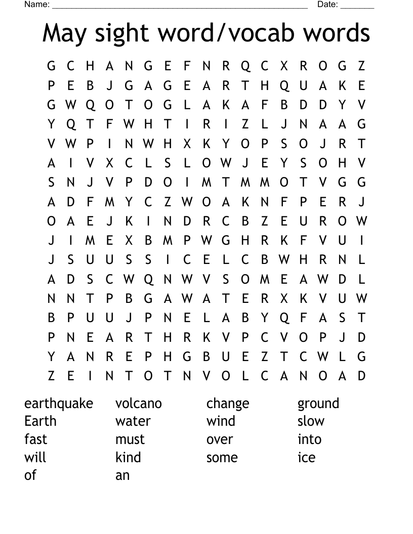 May sight word/vocab words Word Search