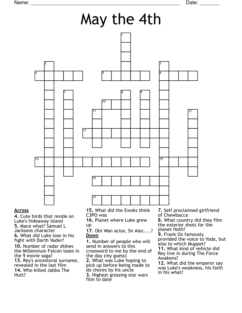 May the 4th Crossword