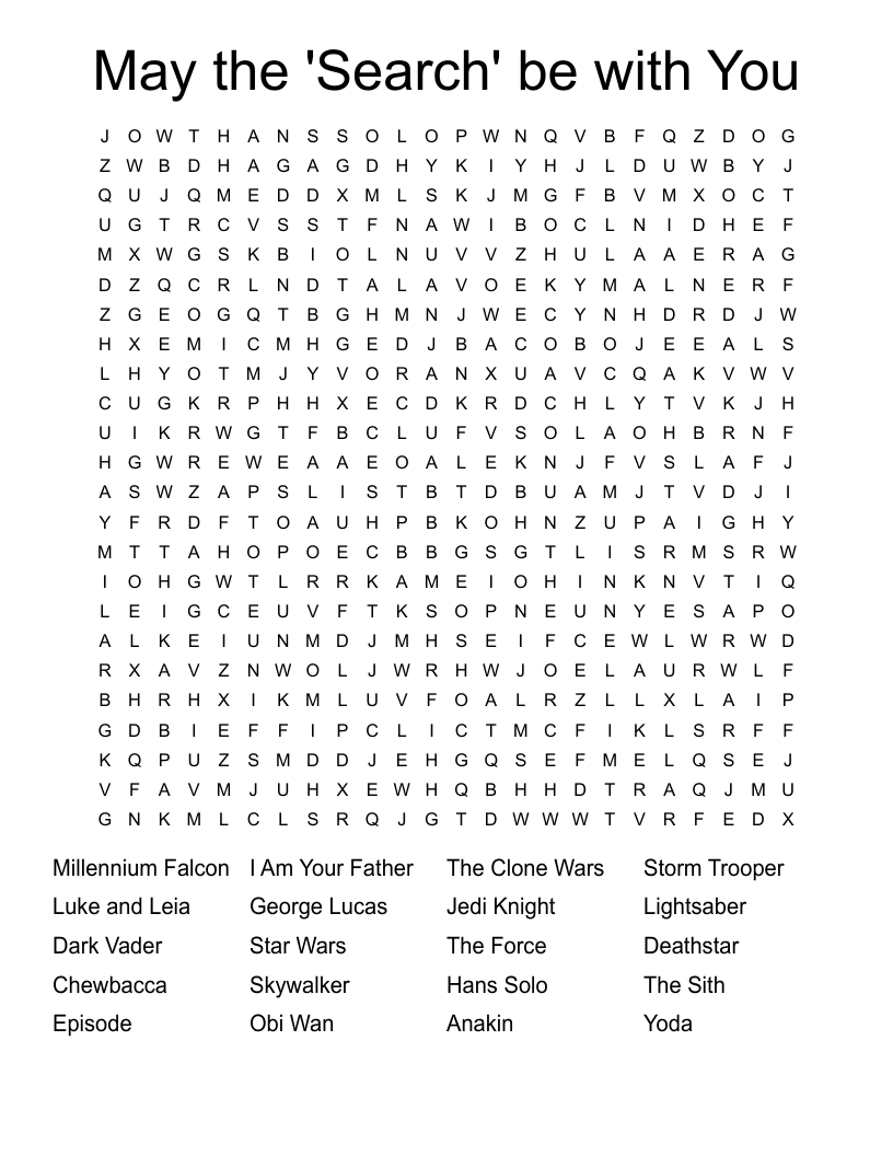 May the 'Search' be with You Word Search